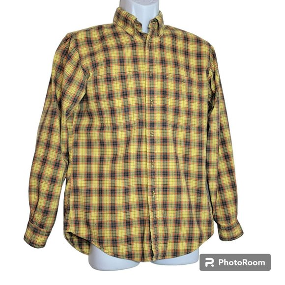 Red Coach Shop at Sakowitz Shirt, Men S, Yellow, Orange &Blue Plaid Flannel, EUC - Picture 3 of 10
